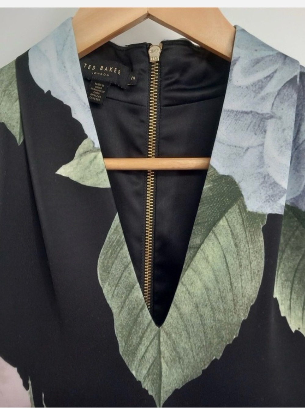 Ted Baker Black Floral Sheath Dress with Green Leaves and Peach Blooms - Picture 2 of 5